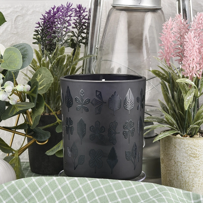 Sunny black frost glass candle holders for candle making 10oz 20oz