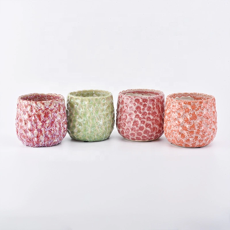 Embossed ceramic candle jars custom candle holders home decor