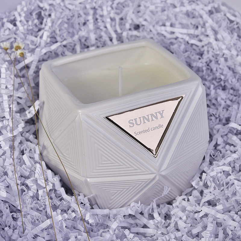 10oz 20oz Manufacturer custom white Hexagon candle ceramic jar