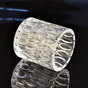 Wholesale cylinder glass almond embossed candle  holders home decoration