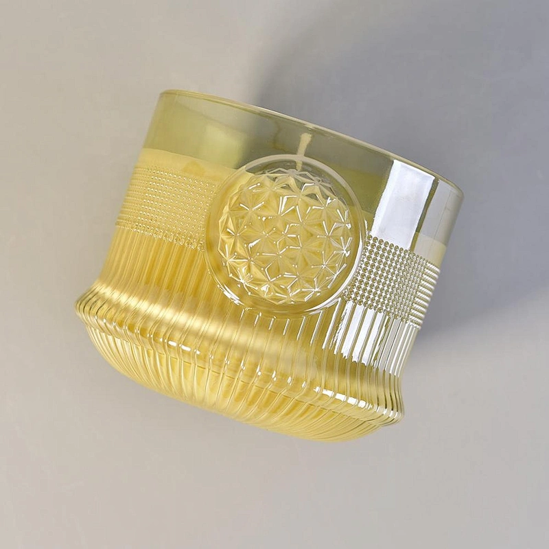 10oz Luxury custom yellow crystal candle glass jar for home decor