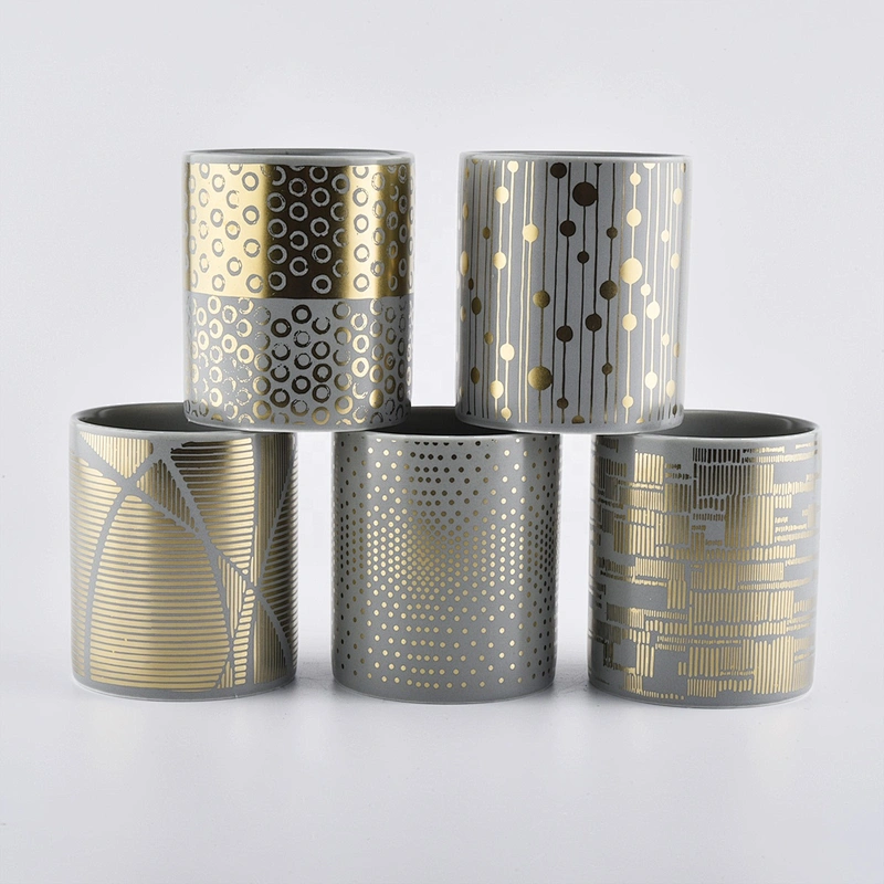 8oz 10oz Wholesales luxury printed cylinder grey candle ceramic jar