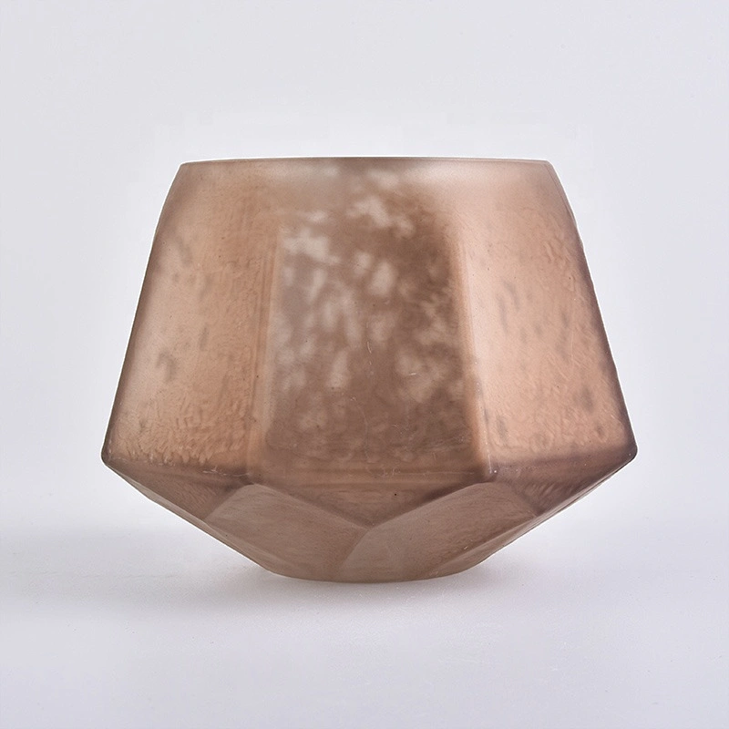 Home decoration vintage geo frosted glass candle holders 10oz 20oz