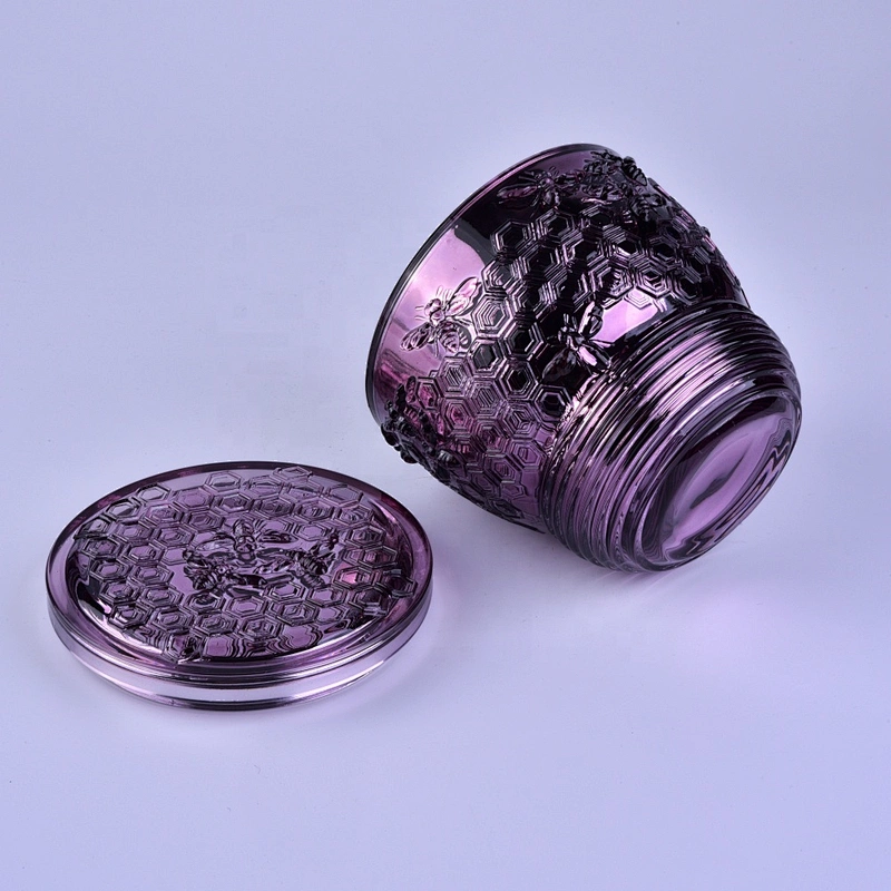 Bee design luxury purple Glass candle holders with lid