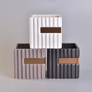 1000ml Square Ceramic Candle Holders Stripes Pattern Home Decoration Pieces