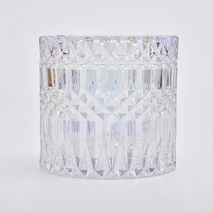 17oz Iridescent Glass Candle Jars with Glass Lids Home Decor Wholesales