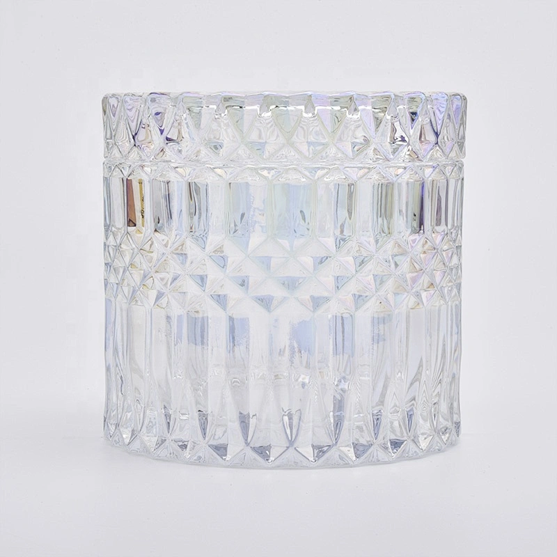 17oz Iridescent Glass Candle Jars with Glass Lids Home Decor Wholesales