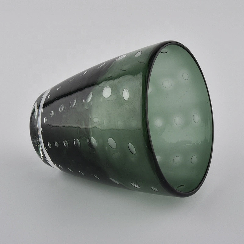 green colored glass candle votives with bubble finish