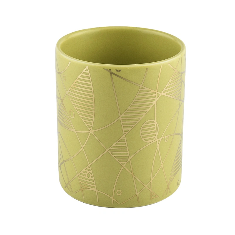 8oz 10oz Suppliers luxury cylinder gold printed candle ceramic jars