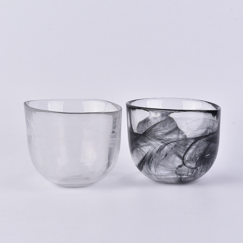 Random glass candle vessel hand made white color