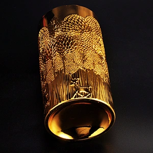 15oz Luxury custom embossed glass candle holder with gold lid