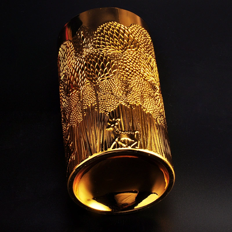 15oz Luxury custom embossed glass candle holder with gold lid