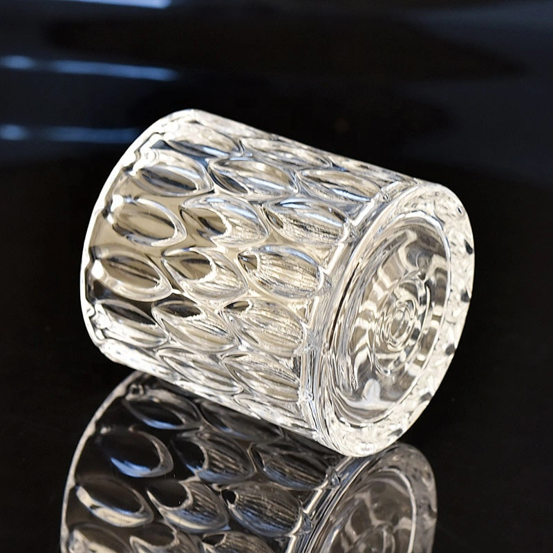 Wholesale cylinder glass almond embossed candle  holders home decoration