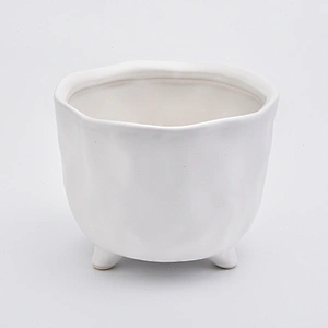 matte white ceramic vessel for candles/plants, tripus ceramic container