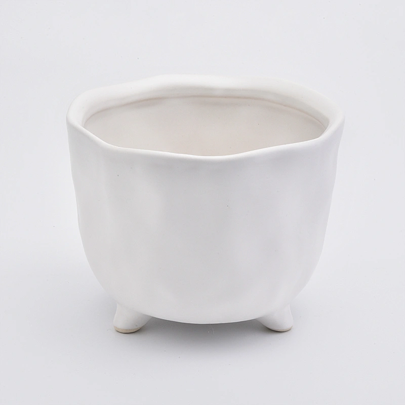 matte white ceramic vessel for candles/plants, tripus ceramic container