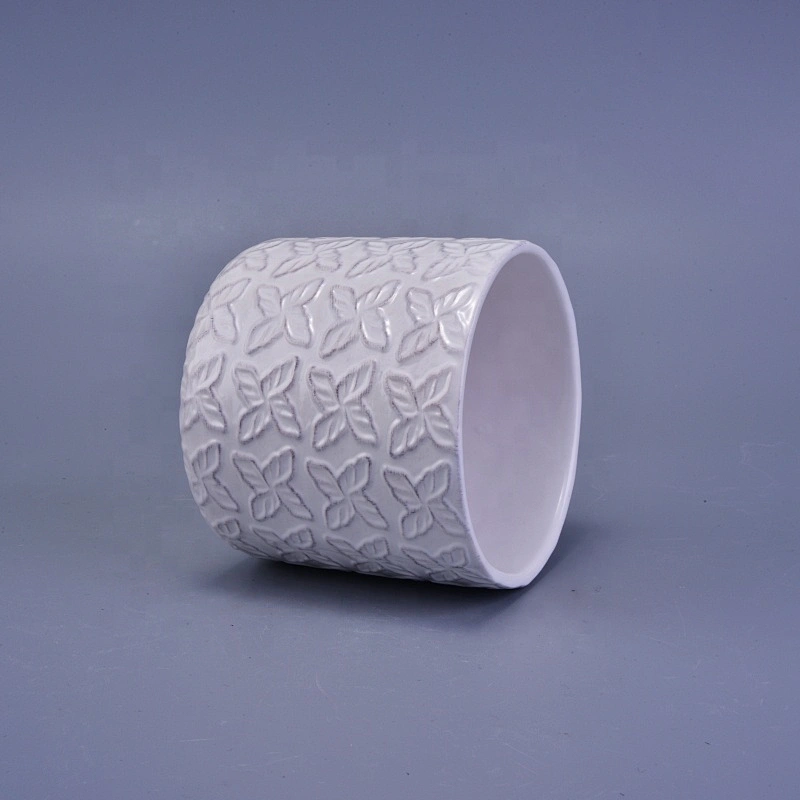 Flower pattern White matte scented ceramic candle jars