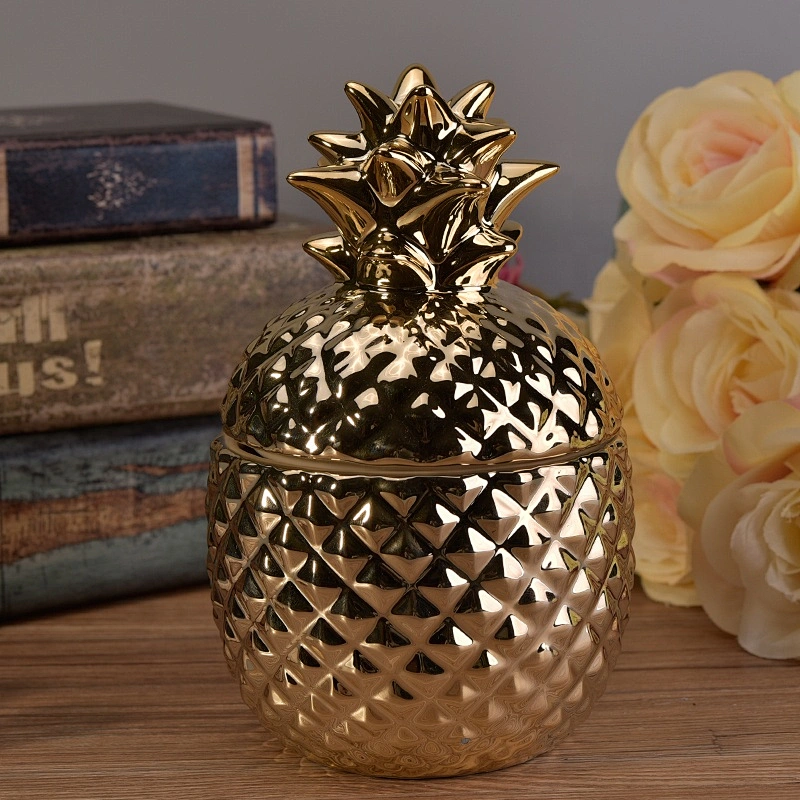 Pineapple luxury decorative ceramic candle jar with lid wholesale