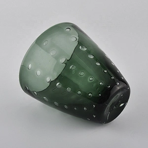 green colored glass candle votives with bubble finish