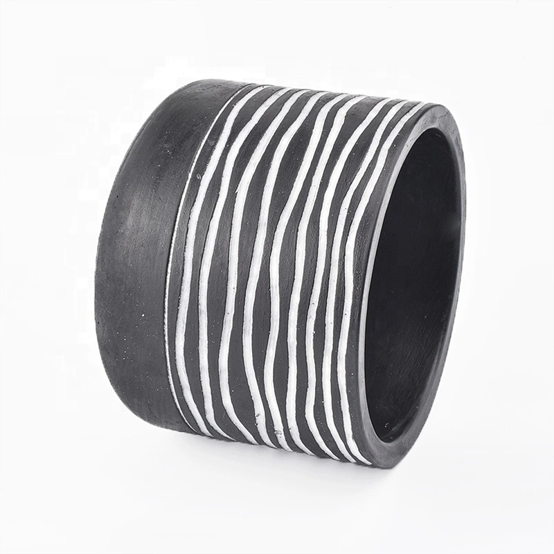 Wholesale black concrete candle containers stripe pattern home decoration