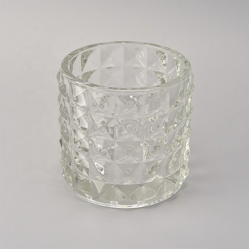 Wholesale cylinder glass candle  holders embossement home decoration