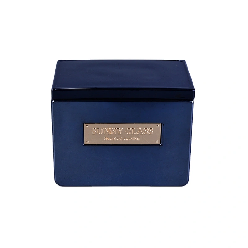10oz 20oz Sunny luxury empty dark blue scented square glass candle vessels with lids