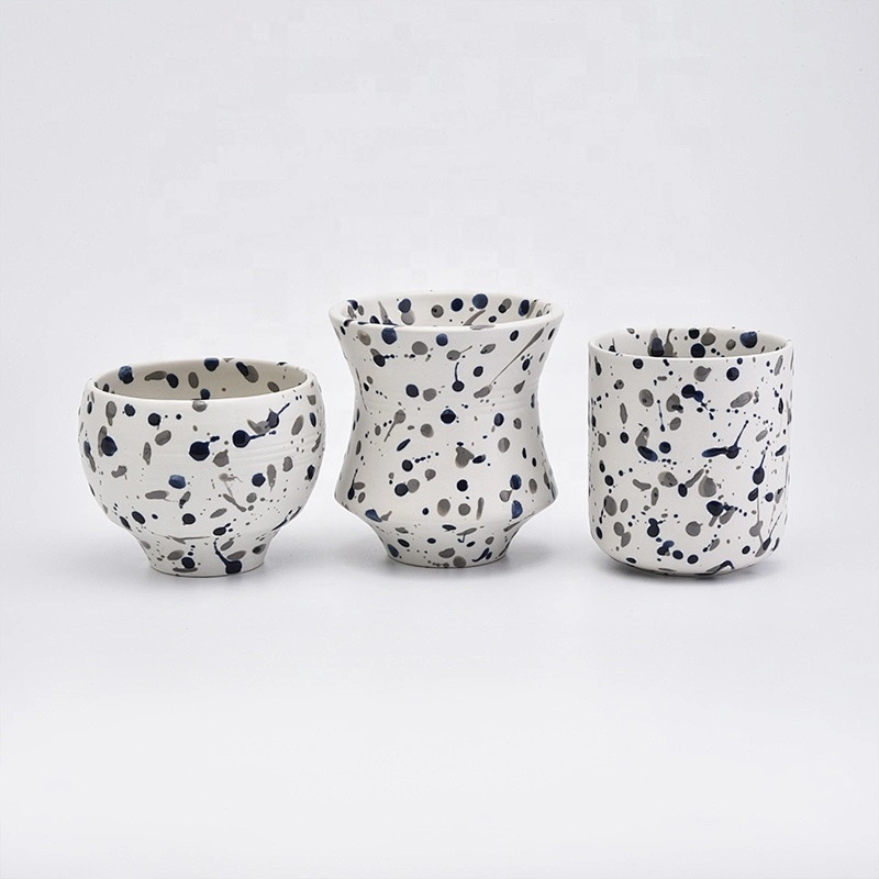 Antique handmade printing ceramic candle jars tea light candle tin holder home decor