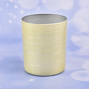 yellow 12 oz glass candle jar for home decor, electroplating cylinder glass candle vessel