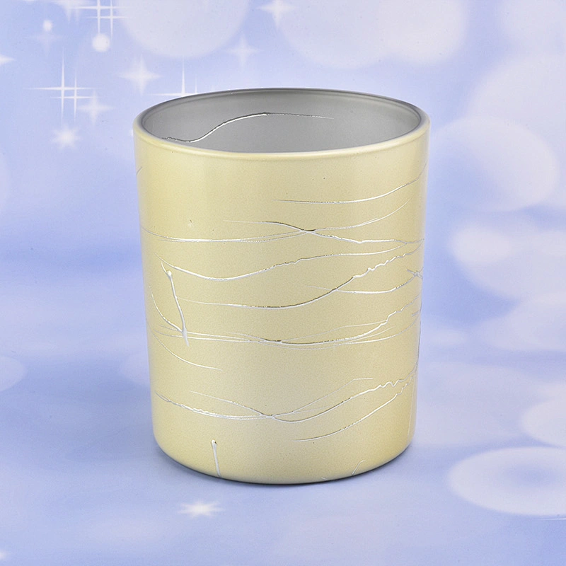 yellow 12 oz glass candle jar for home decor, electroplating cylinder glass candle vessel