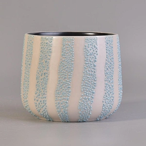 Customized stripe ceramic candle containers in bulk home decor