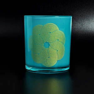 cylinder glass candle holder 8 oz wax capacity, glass candle vessels with decal for home decor