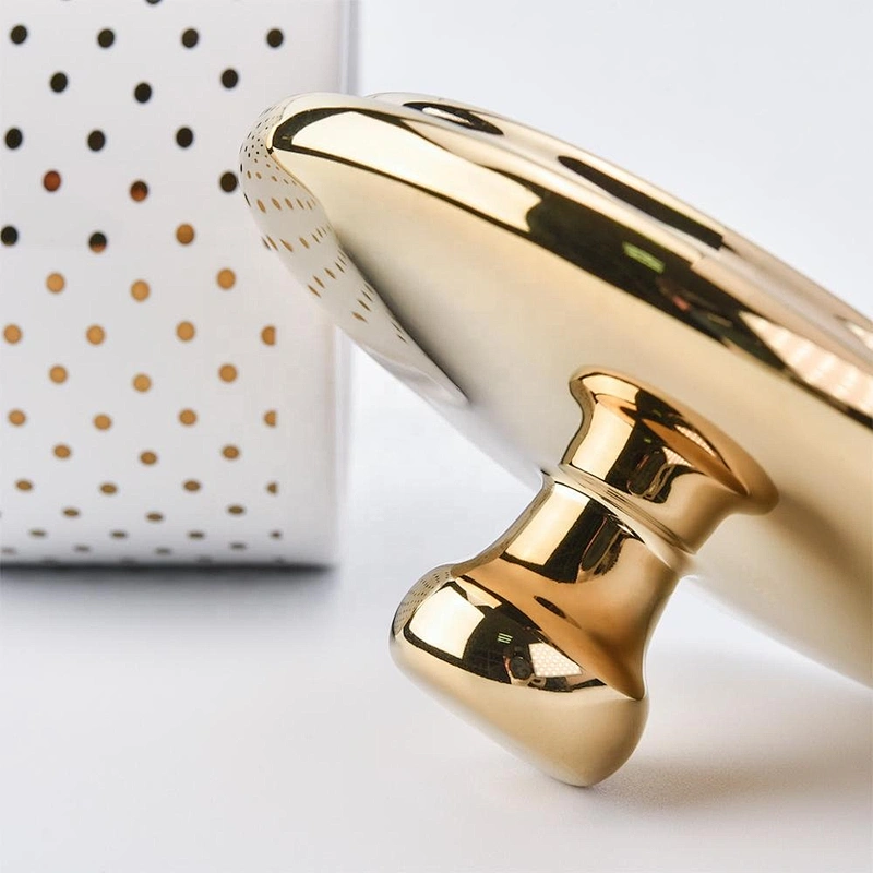 Bulk custom electroplated ceramic tealight candle containers with golden lids