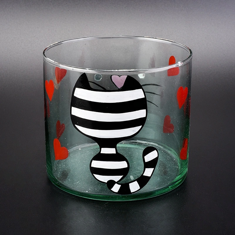 Wholesales cat glass candle jars heart home decoration