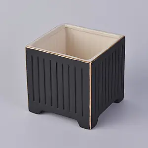 black square ceramic vessel with legs, ceramic candle jar wholesales