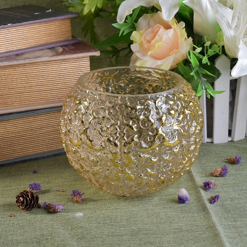 Embossed glass candle ball light gold spray candle holder home decoration wholesale