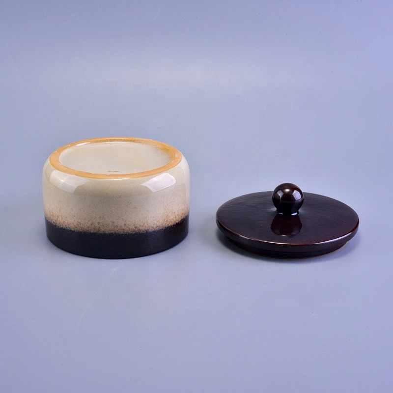 500ml Brown round ceramic votive candle holders with lids
