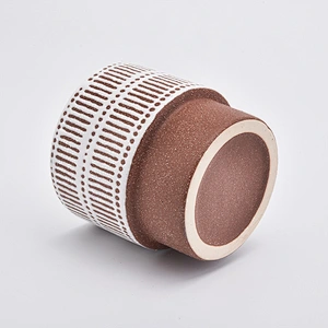 brick-red base ceramic vessel with pattern candle jars in bulk