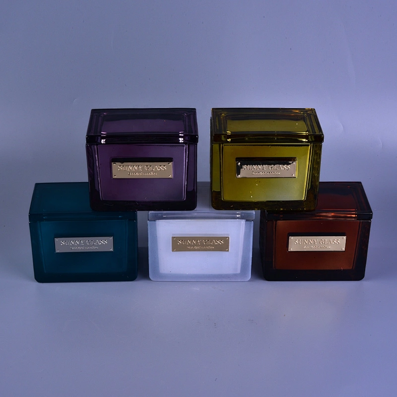 Sunny design luxury square glass candle jar with lid