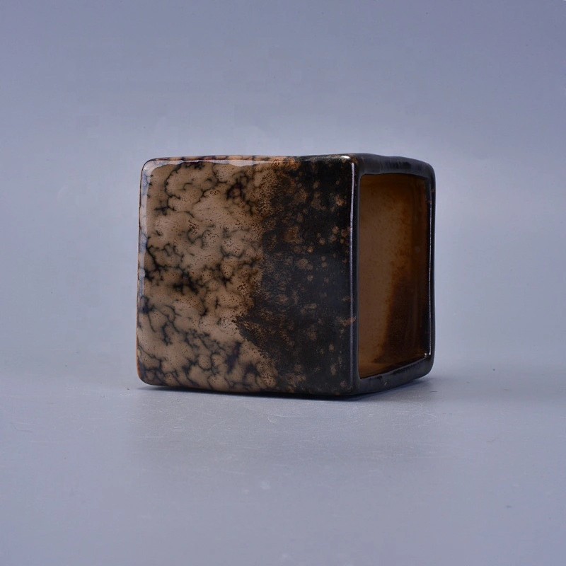 Square brown ceramic candle holder christmas