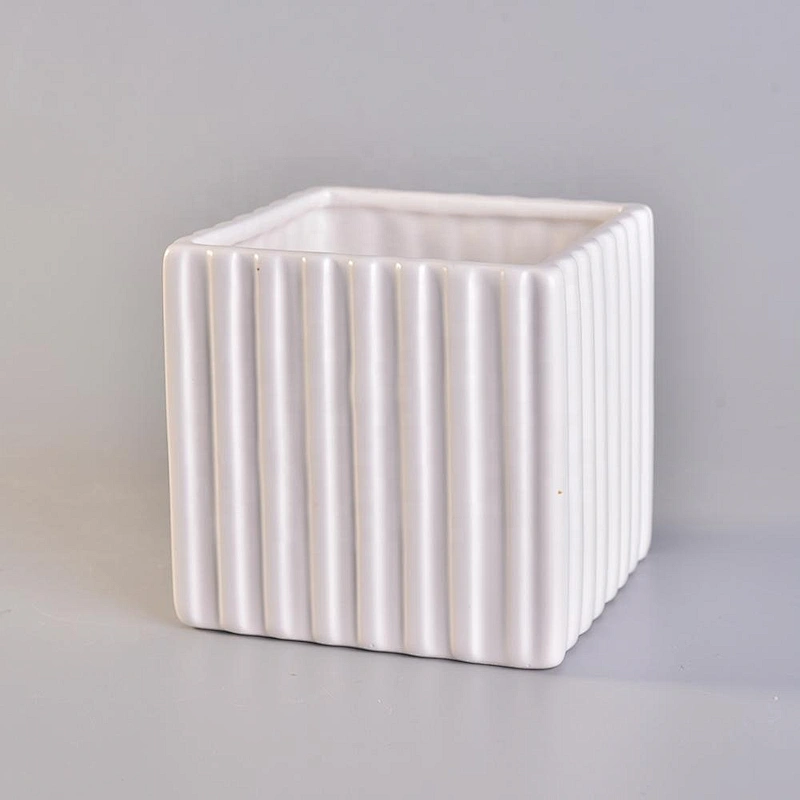 12oz Square Ceramic Candle Holders Stripes Pattern Home Decoration