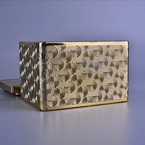 Sunny design golden luxury square glass candle holder and lid