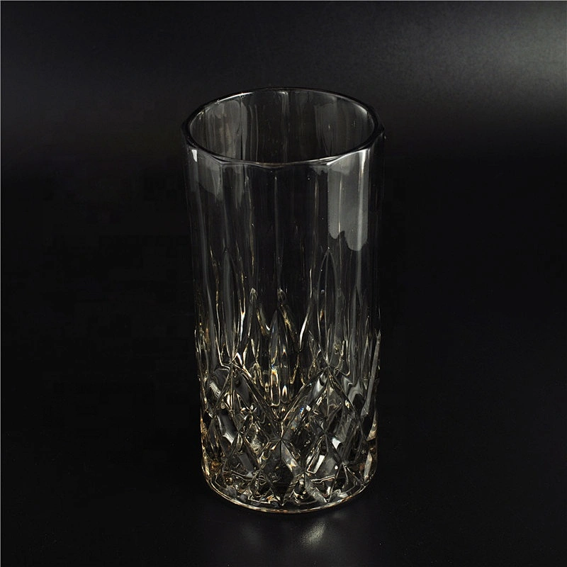 Tall glass candle holders engraved bottom wholesale home decoration