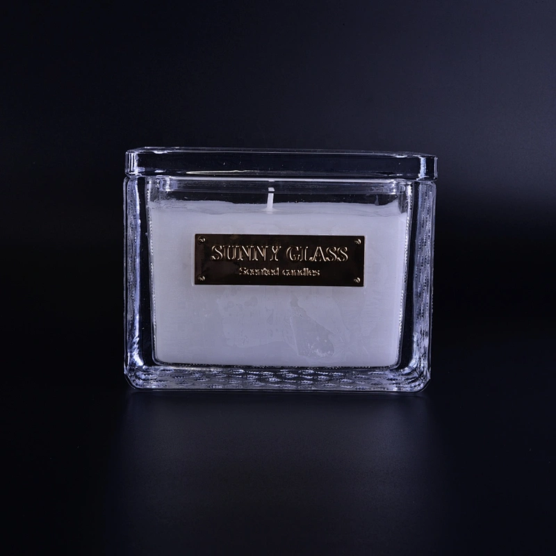 Sunny luxury custom crystal scented square glass candle holder and lids