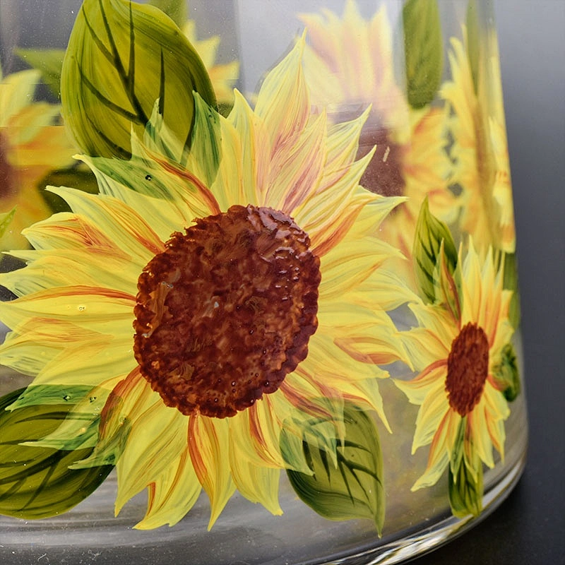 Luxury sunflower pattern votive candle vessel tea light glass candle holder vase home decor wholesale