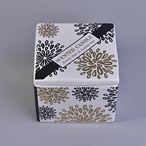 10oz 12oz Luxury square custom ceramic candle jar with lid
