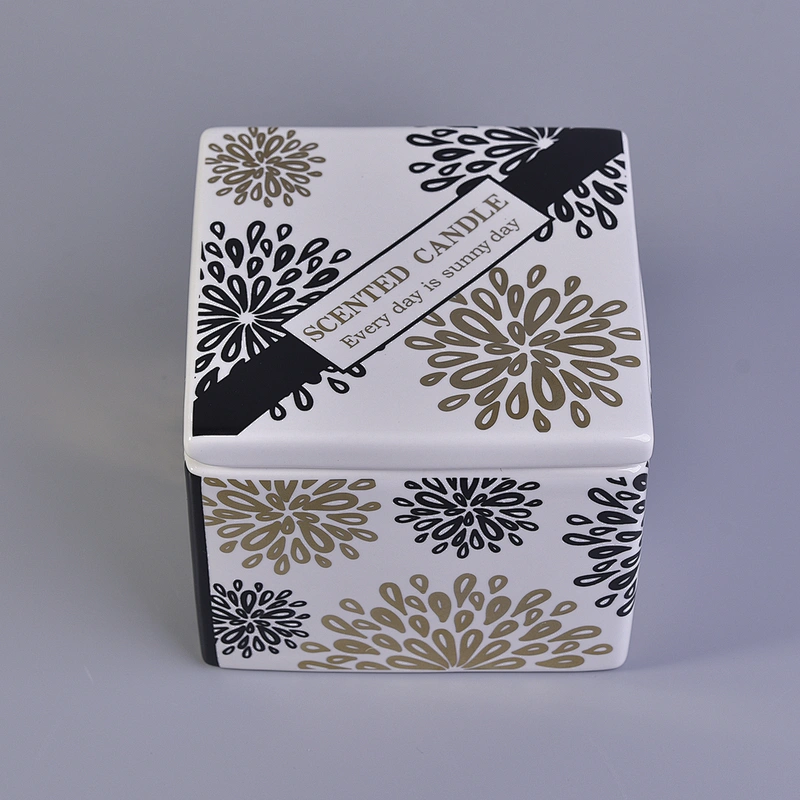 10oz 12oz Luxury square custom ceramic candle jar with lid