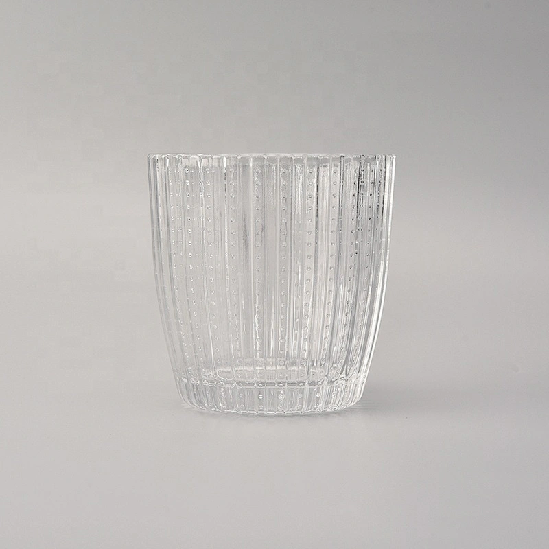 Classic clear glass candle jars lines and dots wholesale for home decoration