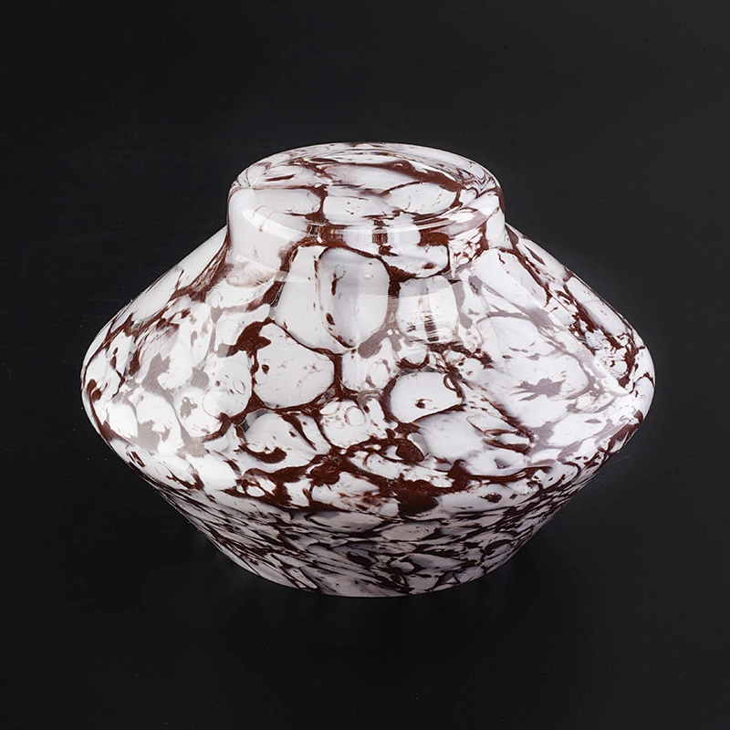 Brown marbled glossy candle vessel unique glass candle jar