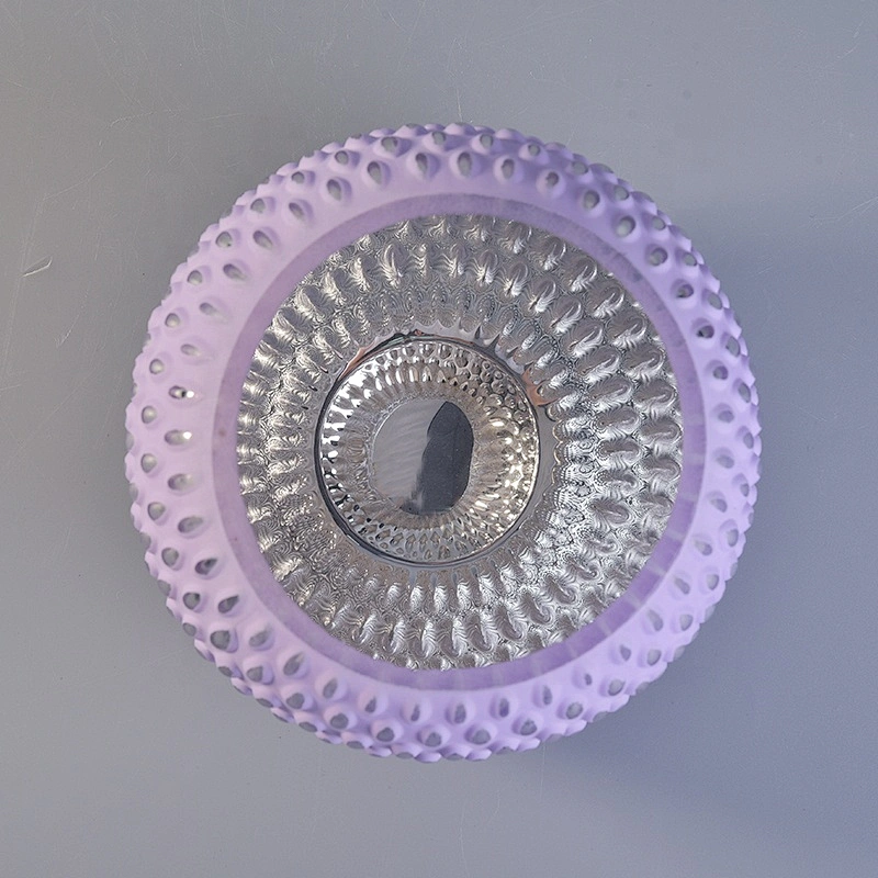 Purple engraving glazed Glass Candle vessels tealight plating candle Holder wedding Decor Use