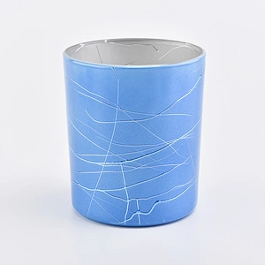 blue plating cylinder glass vessel 12 oz glass candle jar home decoration