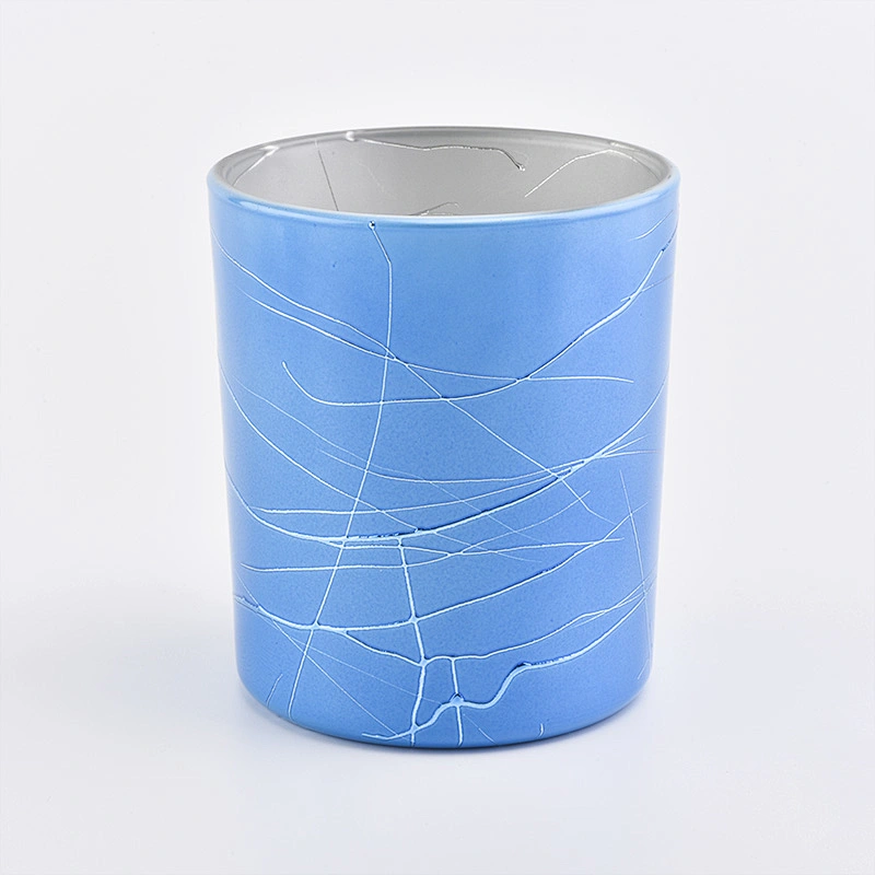 blue plating cylinder glass vessel 12 oz glass candle jar home decoration
